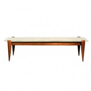 gio walnut and travertine coffee table